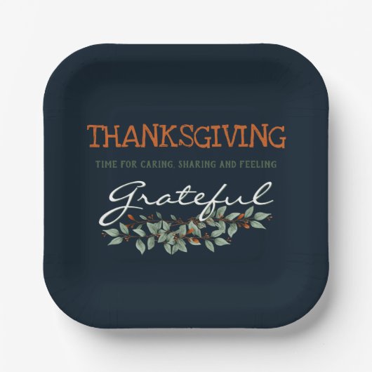 サンクスギビング |感じの感謝のユモダンーカリ ペーパープレート (正面)