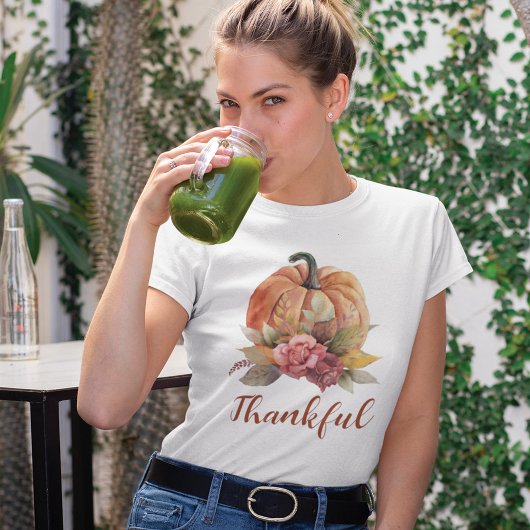 サンクスフルオレンジカボチャ秋フローラ感謝祭 Tシャツ