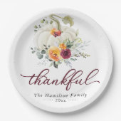 サンクスフルバーガンディフローラカボチャ感謝祭 ペーパープレート (正面)