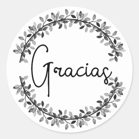 サンクスユースペインのグラシアスブラックタイポグラフィリース ラウンドシール (正面)