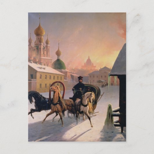 サンクトペテルブルクの通り上のトロイカ, 1850年代 ポストカード (正面)