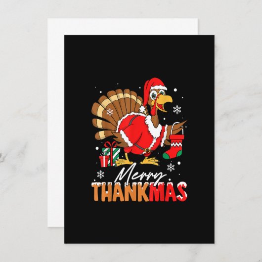 サンクメリーマスターキーサンタハットサンクスギビングクリス 招待状 (正面/裏面)