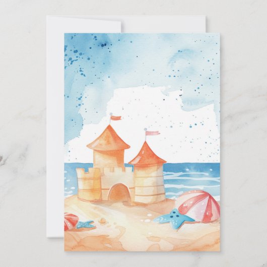 サンクールおもしろいビーチパーティーサンドキャッスル子供の誕生日 招待状 (裏面)