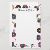 サングおもしろいラスでかわいい一角カラフル獣（ユニコーン）ドーナツ 便箋 (正面/裏面)