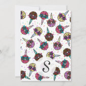 サングおもしろいラスでかわいい一角カラフル獣(ユニコーン)ドーナツ 招待状 (裏面)