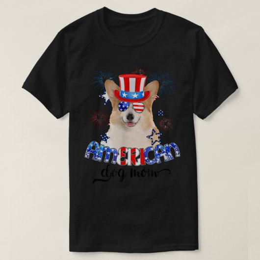 サングラおもしろいスをかけたコルギが7月4日、米国国旗を掲げる Tシャツ (デザイン正面)