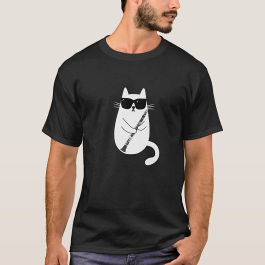 サングラスおもしろいのクラリネ遊ットmusiを着た猫 tシャツ (正面)