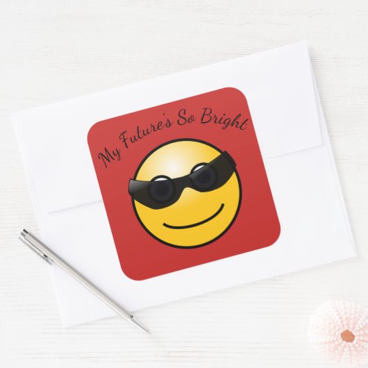 サングラスおもしろいステッカーの明るい未来の絵文字 スクエアシール (封筒)