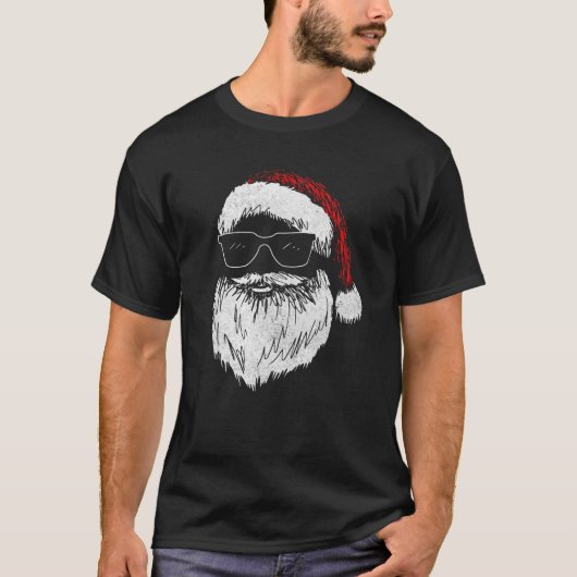 サングラスおもしろいハットヒゲ付きサンタ顔クリスチム Tシャツ (正面)