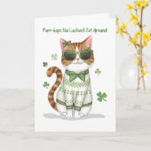 サングラスおもしろいボウを着たガールキャットSt patricks カード (黄色い花)
