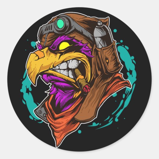 サングラスおもしろい付きカラフルトカゲ、グラフィティar ラウンドシール (正面)