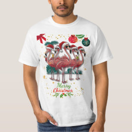 サングラスおもしろい付きメリークリスマスフラミンゴ Tシャツ