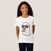 サングラスでアイスコーヒーを飲むかわいいおばけ キ Tシャツ (正面フル)