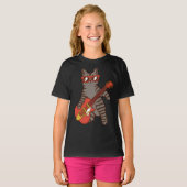 サングラスでギタ遊ー・ガールを着た猫 Tシャツ (正面フル)