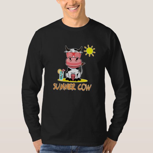 サングラスでビーチの夏の牛 Tシャツ (正面)