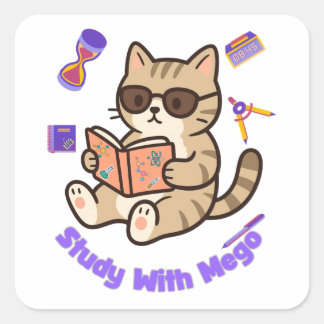 サングラスで勉強する可愛い猫が面白い  スクエアシール