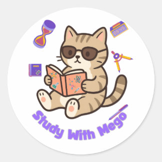 サングラスで勉強する可愛い猫が面白い  ラウンドシール