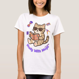 サングラスで勉強する可愛い猫の面白いTシャツ Tシャツ