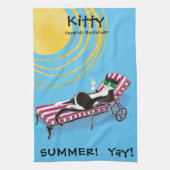 サングラスで夏のかわいいパーソナライズされた猫 キッチンタオル (縦)