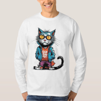 サングラスで悪猫をパンク Tシャツ