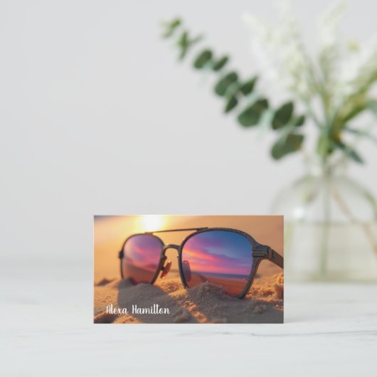 サングラスで海の夕焼けの反射 名刺 (スタンド正面)
