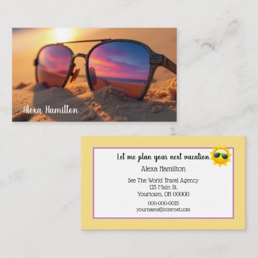 サングラスで海の夕焼けの反射 名刺 (正面/裏面)