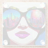 サングラスで街を映す女性 ガラスコースター (裏面)