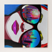 サングラスで街を映す女性 ジグソーパズル (横)