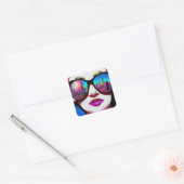 サングラスで街を映す女性 スクエアシール (封筒)