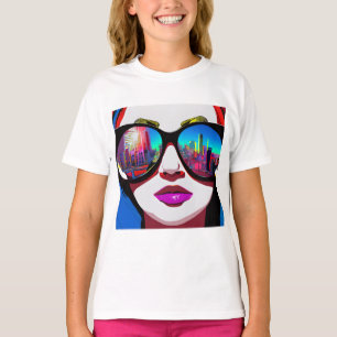 サングラスで街を映す女性 Tシャツ