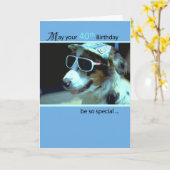 サングラスで40歳のバースデーおもしろいドッグ カード (黄色い花)