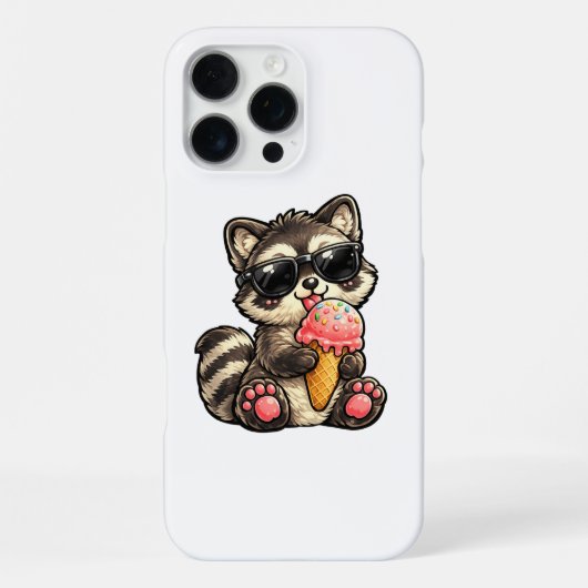 サングラスとアイスの可愛いアライグマ iPhoneケース (裏面)
