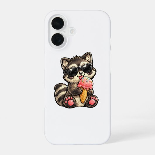 サングラスとアイスクリームのアライグマ iPhone 16ケース (裏面)