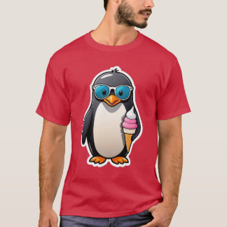 サングラスとアイスクリームコーンのクールなペンギン Tシャツ