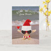 サングラスとカクテルを添えたクリスマススターフィッシュ カード (黄色い花)