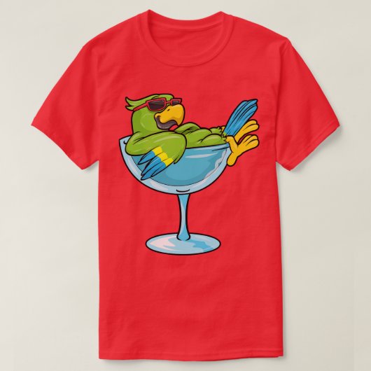 サングラスとグラスを添えたオウム Tシャツ (デザイン正面)
