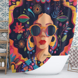 サングラスとグラス シャワーカーテン