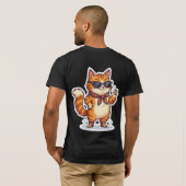 サングラスとスカーフの元気なネコTシャツ Tシャツ (裏面フル)