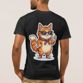 サングラスとスカーフの元気なネコTシャツ Tシャツ (裏面)