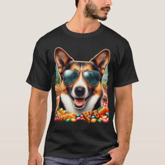 サングラスとスナックのコーギー Tシャツ