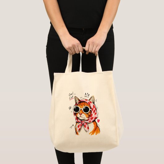 サングラスとドット柄スカーフのクールな猫 トートバッグ (正面(商品))