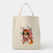 サングラスとドット柄スカーフのクールな猫 トートバッグ (裏面)