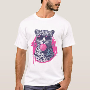 サングラスとバブルガムを持つヒョウ Tシャツ
