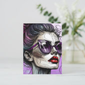 サングラスとパープルサングラスをかけている美人 ポストカード (スタンド正面)