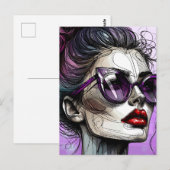 サングラスとパープルサングラスをかけている美人 ポストカード (正面/裏面)