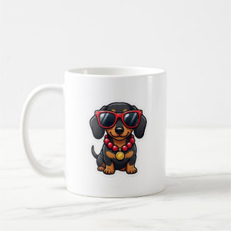 サングラスとビーズのクールなダックスフントのマグカップ コーヒーマグカップ