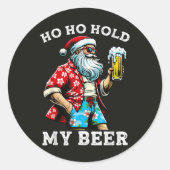 サングラスとビールを楽しむサンタのクリスマス ラウンドシール (正面)