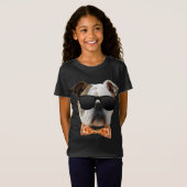 サングラスとピザボウタイのブルドッグ Tシャツ (正面フル)