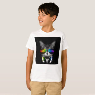 サングラスとヘッドフォンを持つDJ猫 Tシャツ