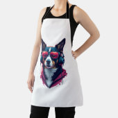 サングラスとヘッドフォンを着ている羽生犬 エプロン (インサイチュ)